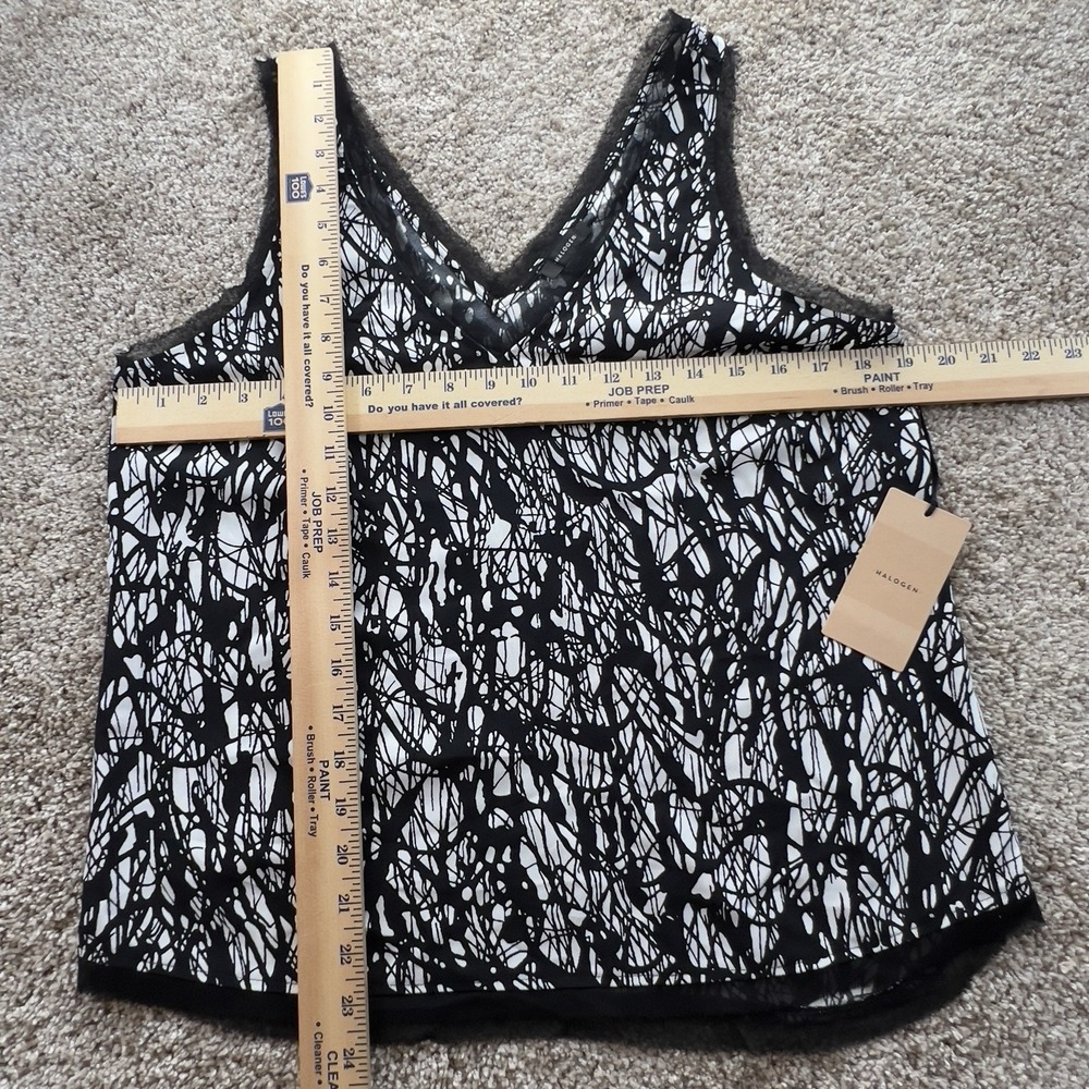Halogen Abstract Print Tank Medium Black‎ White Sleeveless Raw Edge Trim NEW - Picture 7 of 8